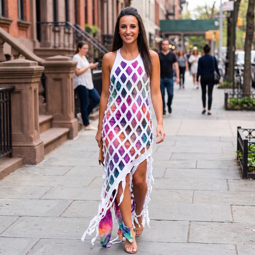 Elliatt White Geometric Laser Cut Watercolor Asymmetrical Mini Dress ES3111326